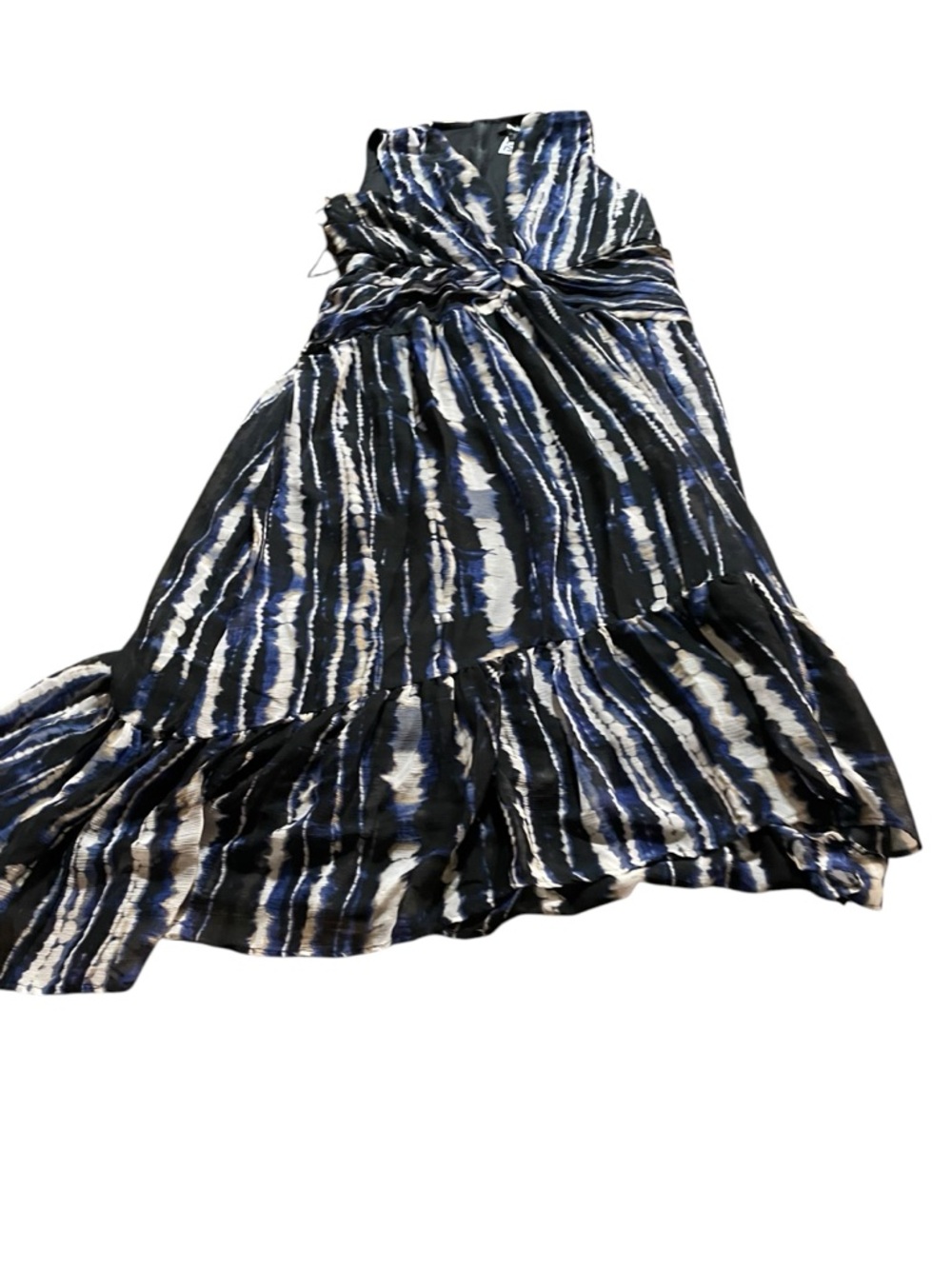 DKNY Navy and White Tie-Dye Maxi Dress with Front Knot - Picture 3 of 5